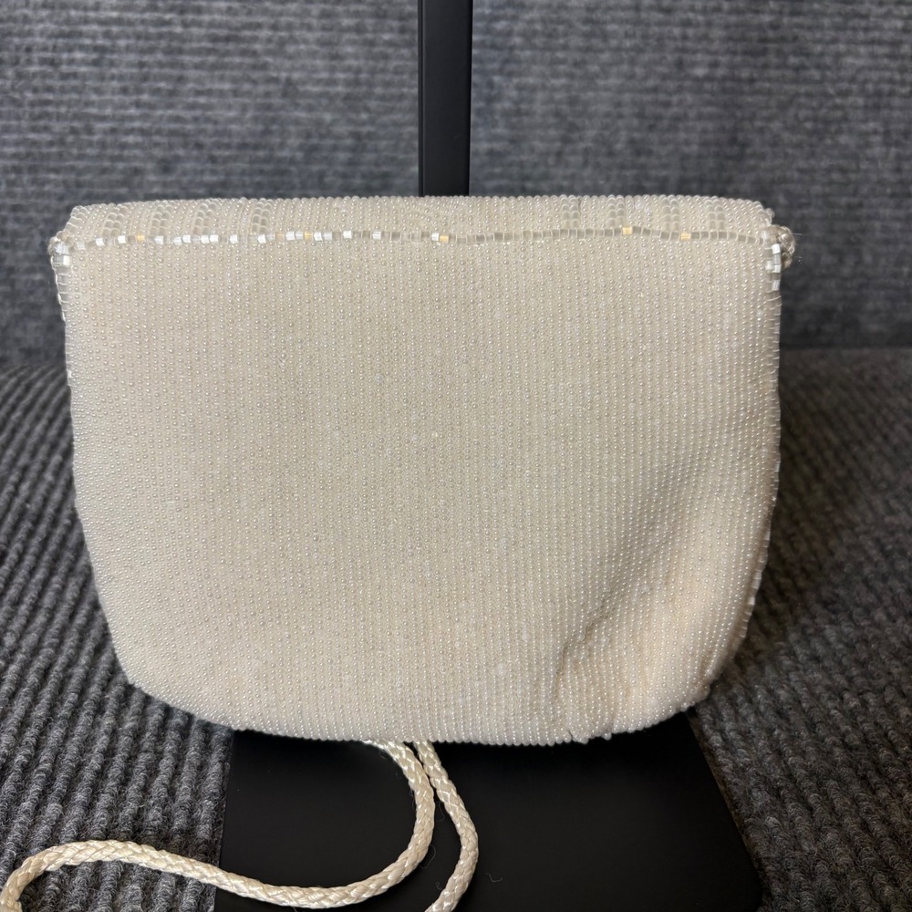 Carla Marchi Vintage Ivory Beaded Evening Bag Cream Tassel Crossbody Purse Bride - Picture 3 of 7